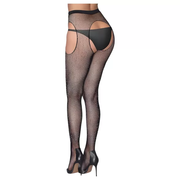 Cottelli Legwear - offene, glänzende, schwarze Strümpfe (S-L)