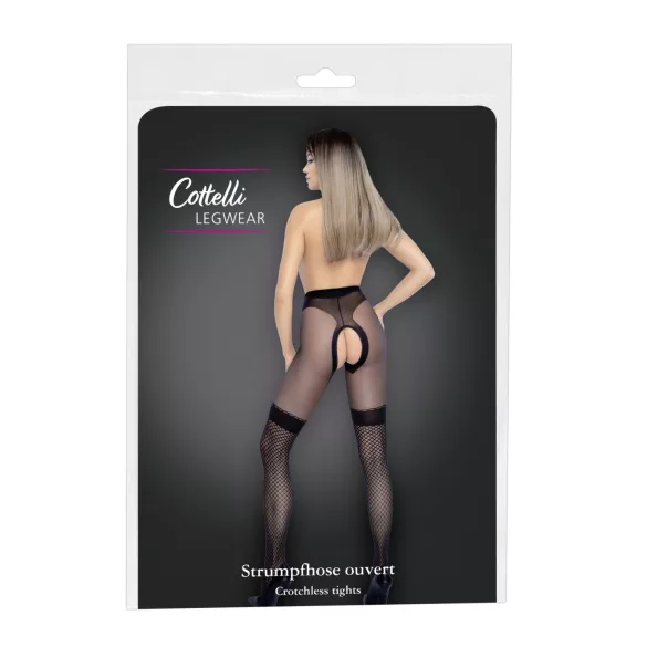 Cottelli - offene Strümpfe mit Netzbesatz (schwarz)