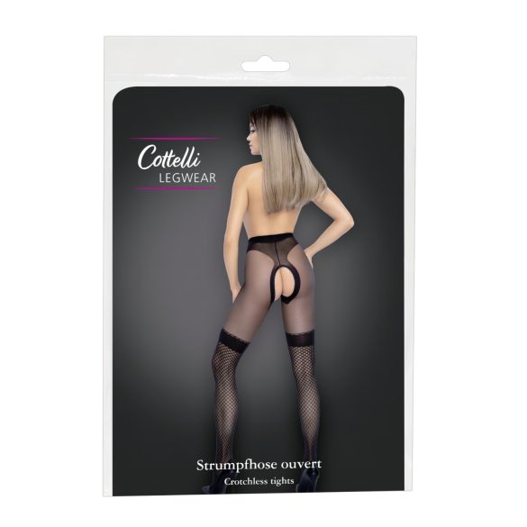 Cottelli - Offene Strümpfe mit Netzdetails (schwarz) - 4