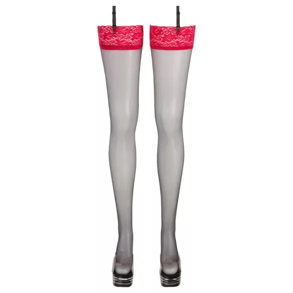 Cottelli - Strapsstrümpfe rot Spitze (schwarz) - 5
