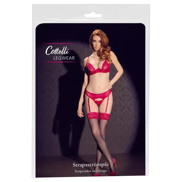 Cottelli - Strapsstrümpfe rot Spitze (schwarz) - 6