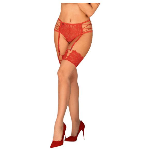 Obsessive - Spitzenstrümpfe (Rot-Natur) - L/XL