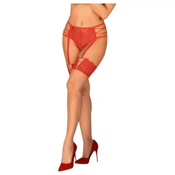 Obsessive - Spitze Strümpfe (rot-natur) - L/XL