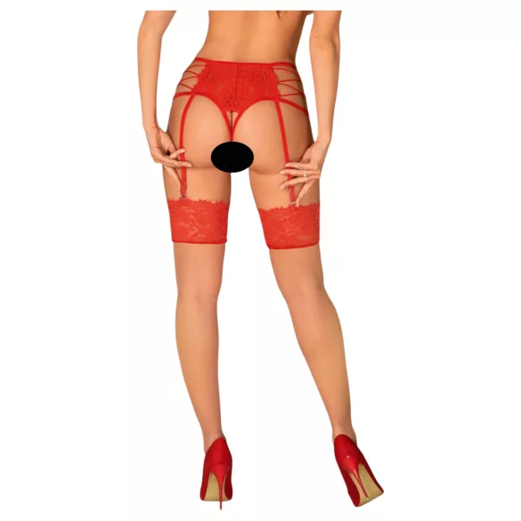 Obsessive - Spitze Strümpfe (rot-natur) - L/XL