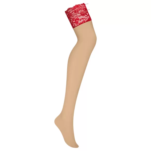 Obsessive - Spitze Strümpfe (rot-natur) - L/XL