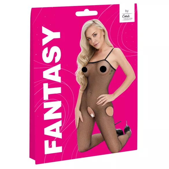 Cottelli Fantasy - Schwarzer Netz-Body mit Hüftausschnitten und offenem Schritt (S-L)