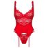 Obsessive Amor Cherris - Spitzen-Set mit Strumpfhalter (rot) - L/XL