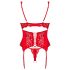 Obsessive Amor Cherris - Spitzen-Set mit Strumpfhalter (rot) - L/XL