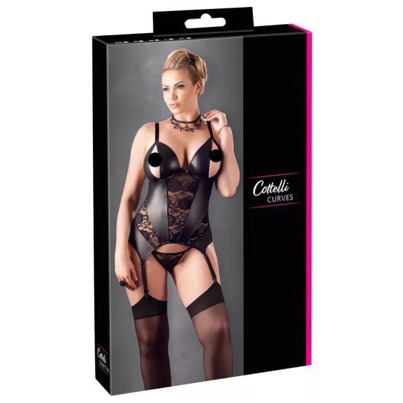 Cottelli - Feminines Blumenoberteil für Kurven (Schwarz) - XXXXL