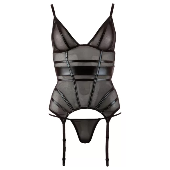 Cottelli - Glänzendes Streifen-Top, durchsichtig (schwarz) - XL