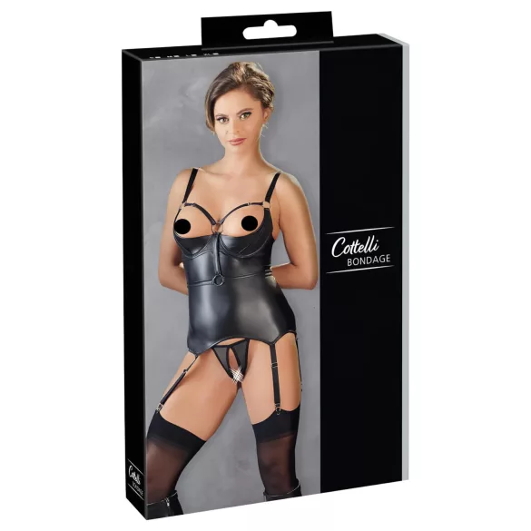 Cottelli Bondage - glänzendes Push-up-Top mit Fessel (schwarz)