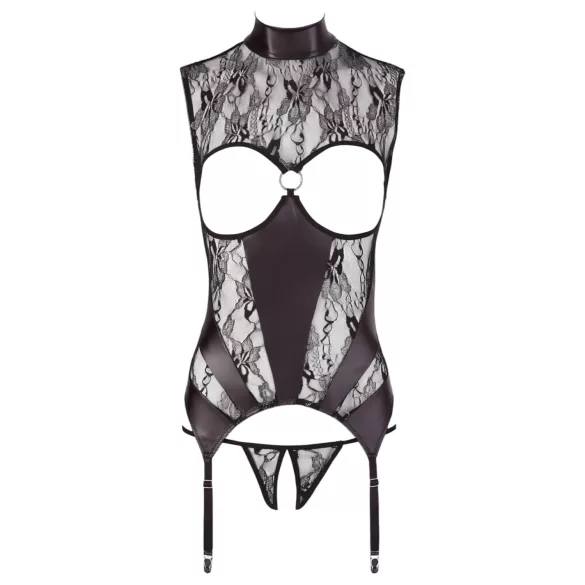 Abierta Fina - Funkelndes Spitzen-Open-Top (Schwarz) - L
