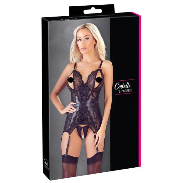 Cottelli - Spitzen-Top mit offenem Design und Tanga (schwarz) - L