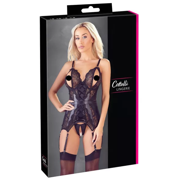 Cottelli - Spitze Offenes Oberteil & Tanga (schwarz) - XL