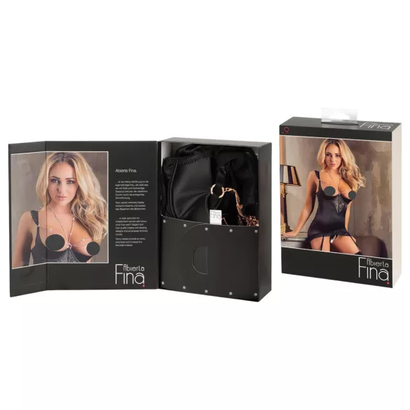 Abierta Fina - Glitzerndes Kettenoberteil und Tanga (Schwarz)