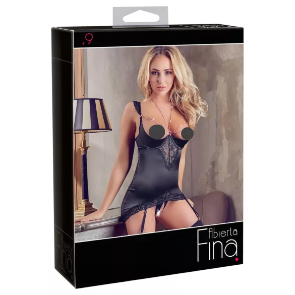 Abierta Fina - Glitzerndes Kettenoberteil und Tanga (Schwarz) - 85B/L