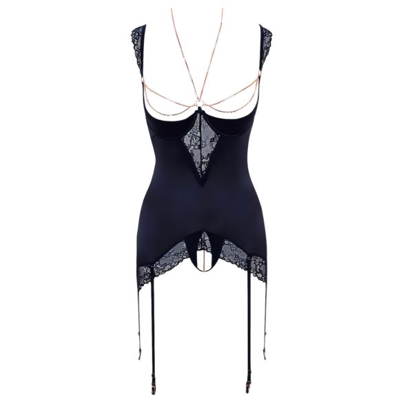 Abierta Fina - Glitzerndes Kettenoberteil und Tanga (Schwarz) - 85B/L