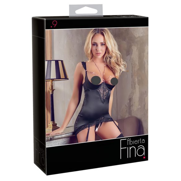 Abierta Fina - Glänzendes Ketten-Set (schwarz) - 85C/XL