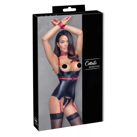 Cottelli Bondage - Glänzendes Hebe-Top mit Halsband (schwarz)