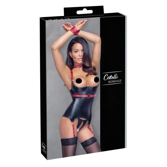 Cottelli Bondage - Glänzender Hebebh-Mieder mit Halsband (Schwarz) - M
