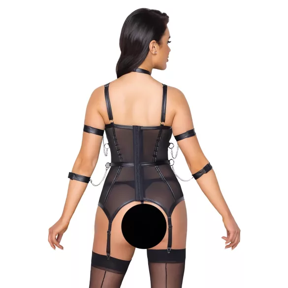 Cottelli Bondage - Oberteil mit Gurten, Handfesseln & String (schwarz) - M