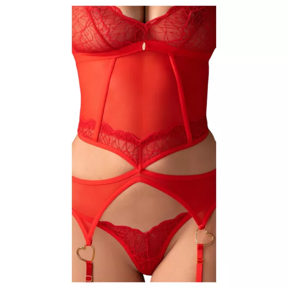 Obsessive Cupide Desir - Transparenter Spitzen-Set (Rot) - L/XL