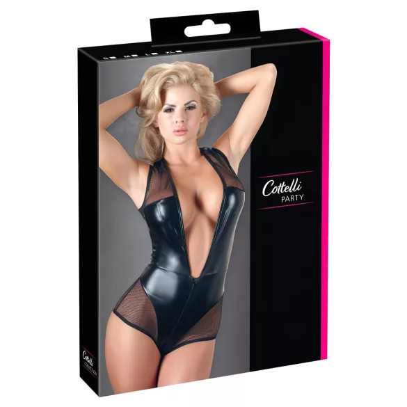Cottelli - Glänzender Netz-Body (schwarz)
