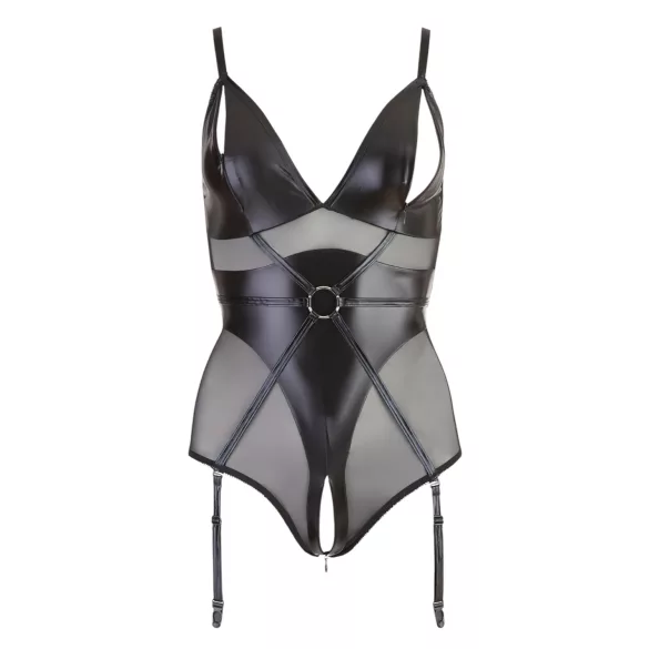 Cottelli Bondage - glänzender Body mit Handschellen (schwarz) - L