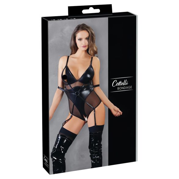 Cottelli Bondage - glänzender Body mit Handschellen (schwarz) - XL
