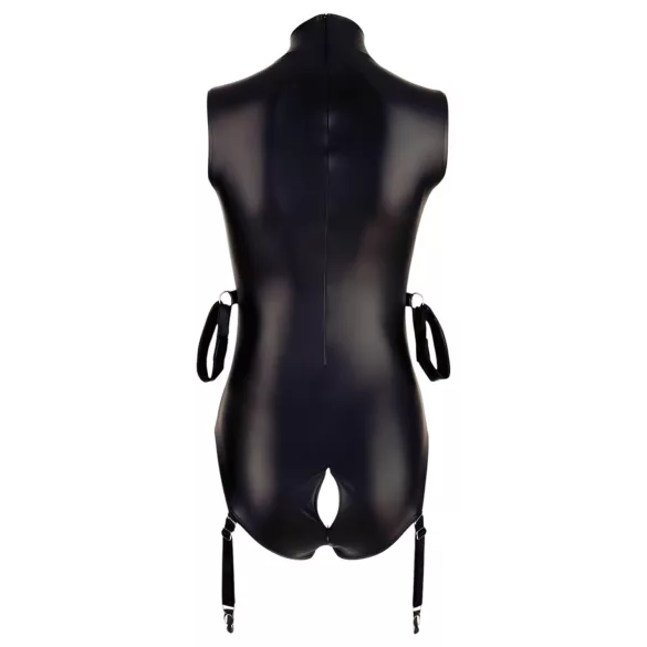 Cottelli Bondage - Ärmeloser, glänzender Body & Armfessel (Schwarz) - M