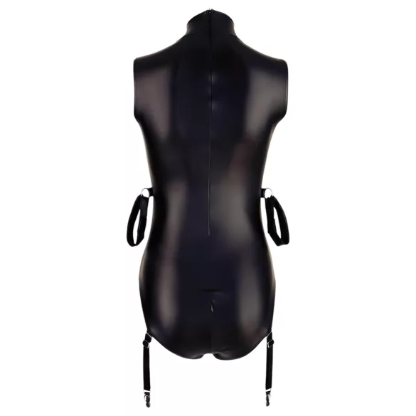 Cottelli Bondage - Ärmeloser, glänzender Body & Armfessel (Schwarz) - L