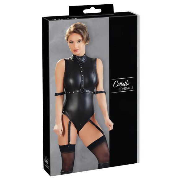 Cottelli Bondage - Glänzender Body ohne Ärmel & Fesseln (schwarz) - XL