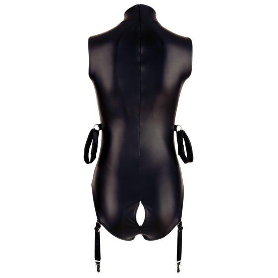 Cottelli Bondage - ärmelloses, glänzendes Body mit Handfixierungen (schwarz) - XL