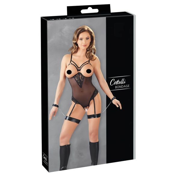 Cottelli Bondage - Körperanzug & Handfesseln, Schwarz - M