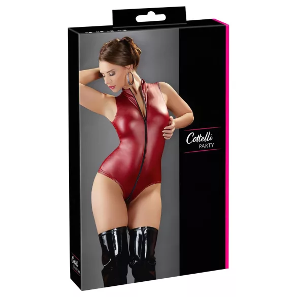 Cottelli Party - glänzender, ärmelloser Body mit Reißverschluss (rot) - M