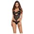 Obsessive Alluria - Florales Spitzen-Body (Schwarz) - L/XL