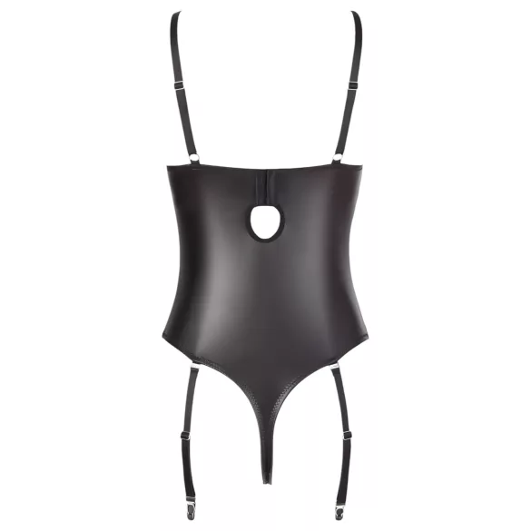 Abierta Fina - Funkelndes Spitzen-Body mit offenem Träger (schwarz)