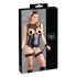 Cottelli Bondage - Glänzender Body mit offenen Cups & Handfesseln (Schwarz) - M