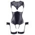 Cottelli Bondage - Glänzender Body mit offenen Cups & Handfesseln (Schwarz) - M
