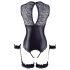 Cottelli Bondage - Glänzender Body mit offenen Cups & Handfesseln (Schwarz) - XL