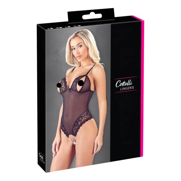 Cottelli - Spitzen-Body mit Perlen, offen (schwarz) - L