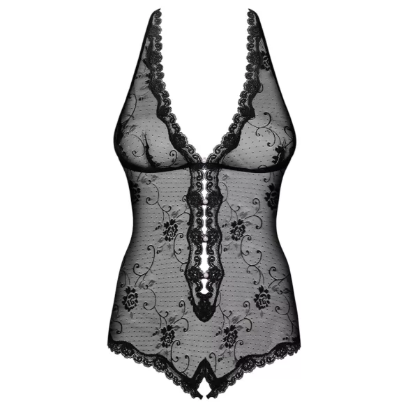 Obsessive Fiorenta - Perlen, offen, Spitzenbody (schwarz) - L/XL