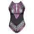 Cottelli Plus Size - Blumen-Body (schwarz-lila)