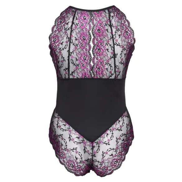 Cottelli Plus Size - Blumen-Body (schwarz-lila) - 2XL