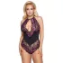 Cottelli Plus Size - Blumen-Body (schwarz-lila) - 3XL