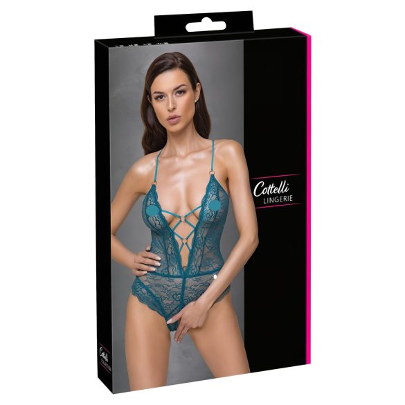 Cottelli - Spitzen-Body mit Schnürung, offen (grün)