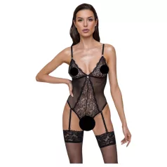   Cottelli - Strumpfhalter, Spitzen-Body mit offenem Design (schwarz) - L