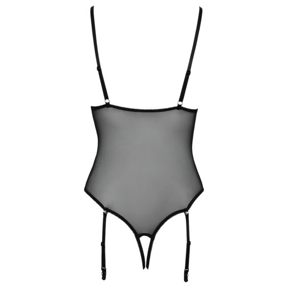 Cottelli - Strumpfhalter, Spitzen-Body mit offenem Design (schwarz) - L