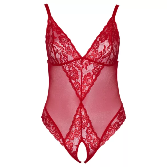 Cottelli Curves - Transparenter Spitzen-Body (Rot) - 2XL