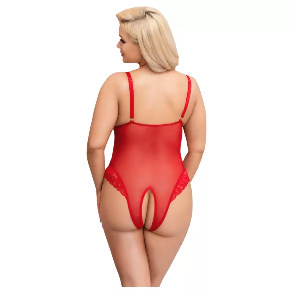 Cottelli Curves - transparenter Spitzenbody (rot) - 3XL